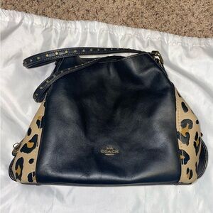 Coach Edie Shoulder Bag 31 Blocked Leopard Print and Studded Straps Coin Purse